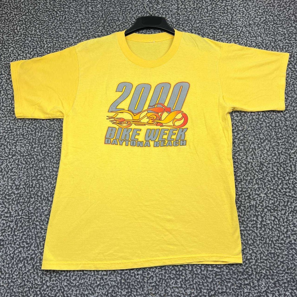 Vintage 2000 Daytona Beach Bike Week Shirt Men XL Yellow Motorcycle Rally